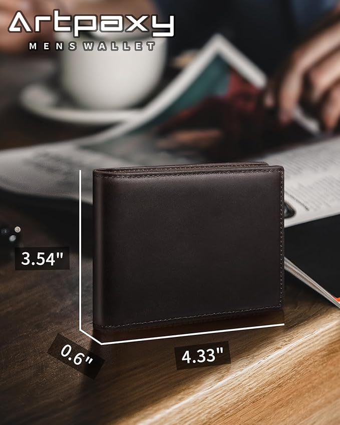 Artpaxy Mens Wallet Bifold Genuine Leather RFID Blocking Wallet for Men with 2 ID Windows 12 Card Holders 2 cash pockets 1 Gift Box