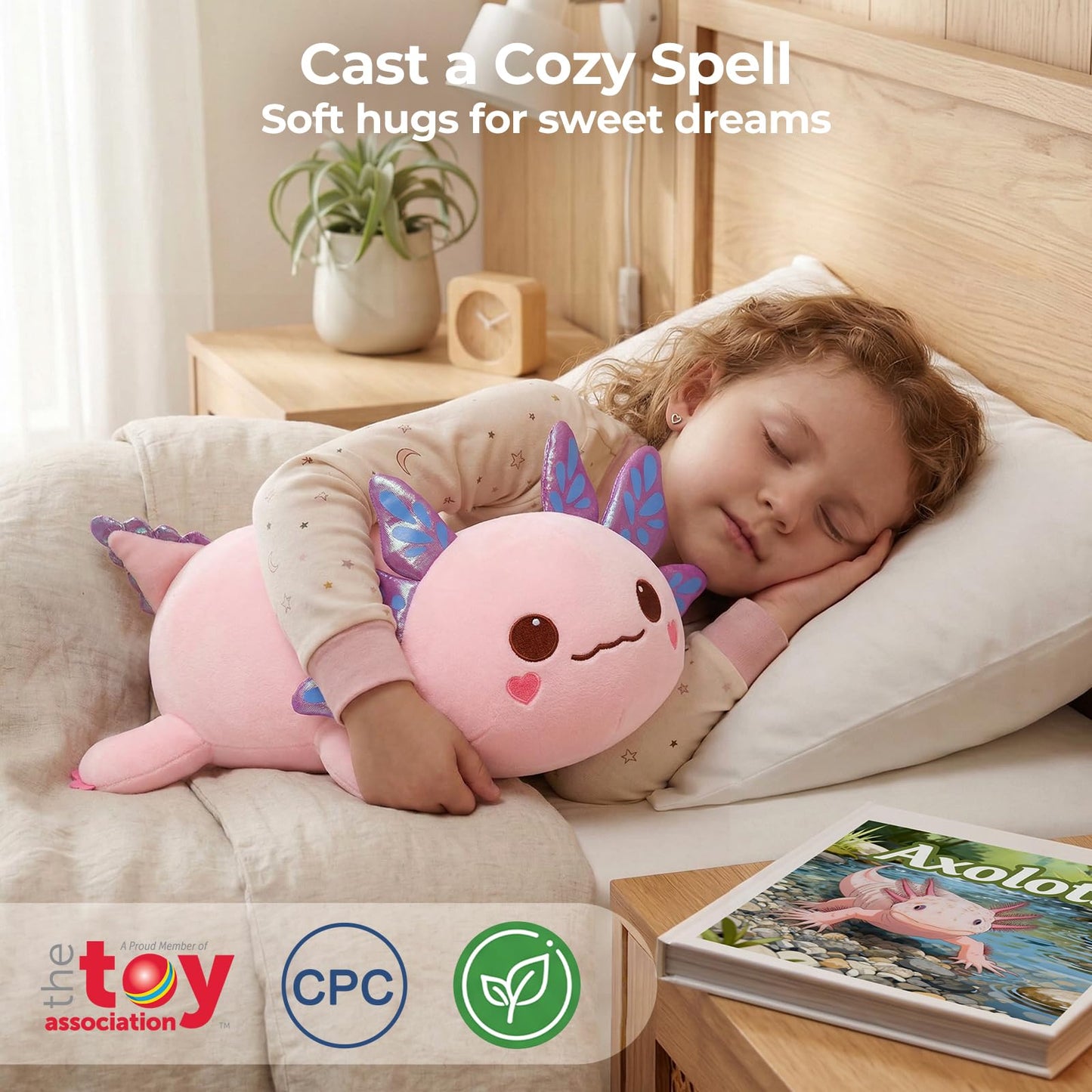 Mewaii Cute Axolotl Plush Pillow, Kawaii Plushies Pink Axolotl Stuffed Animals, Squishy Plushies, Cuddle Plush Pillow for Kids & Girls (13 Inch)