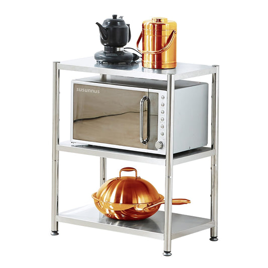 susunnus 3-Tier Stainless Steel Shelf, Heavy Duty Shelving for Kitchen, Garage, Industrial Storage, Kitchen Shelves Adjustable Feet, Easy to Clean(3T-24.8in*15.8in(Without guardrails))