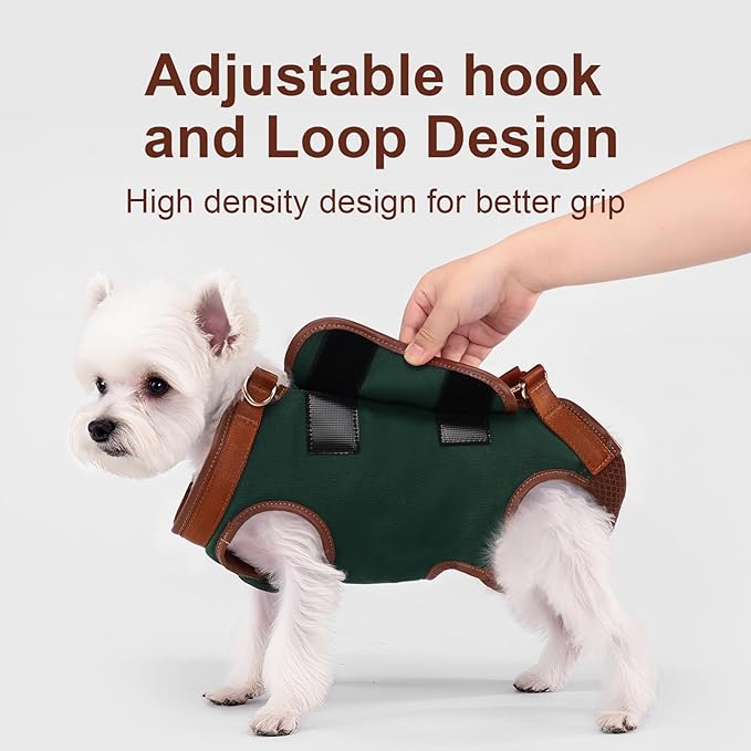 Wakytu Dog Lift Harness Dog Carrier Dog VES Harness Adjustable Dog Leash with Small Puppy Treat Bag（Green,XS）