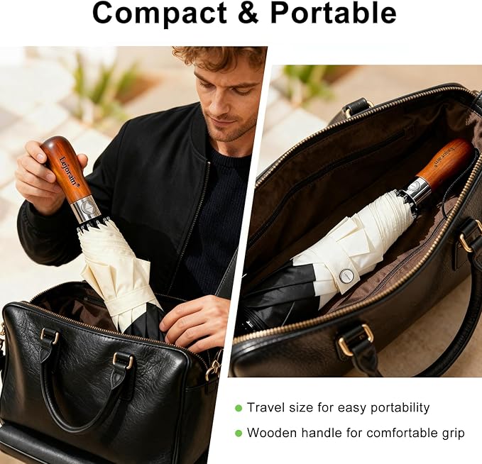 Lejorain Compact Golf Umbrella Large - 54inch Travel Big Portable Automatic Folding Umbrella Windproof for Men Heavy Duty 210T Dupont Teflon Coated Umbrella for Rain