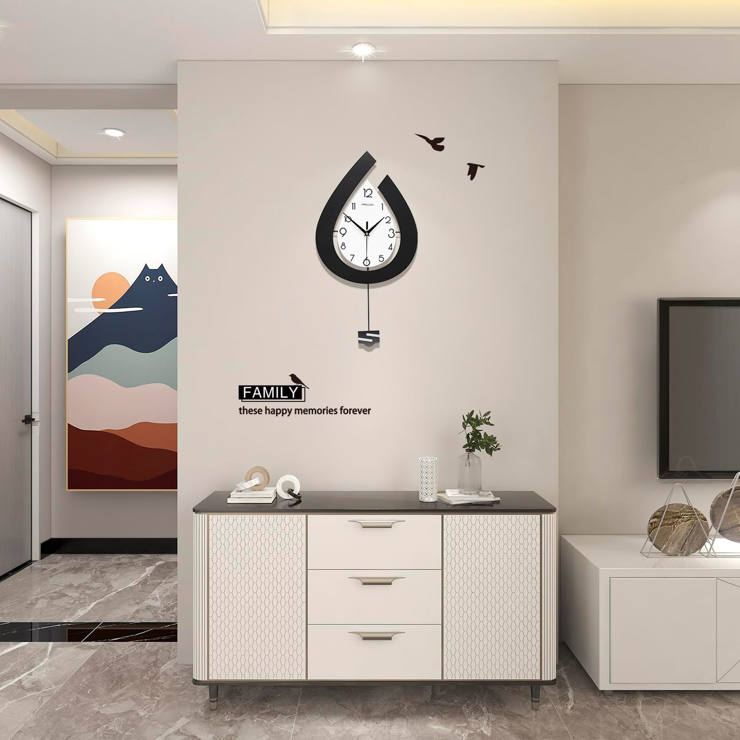 JTWALCLOCK Large Wall Clock for Living Room Decor Big Decorative Pendulum Modern Wall Clock Silent Non Ticking Battery Operated 22.4 Inch Wood Art Clock for Kitchen Bedroom Office Indoor Home