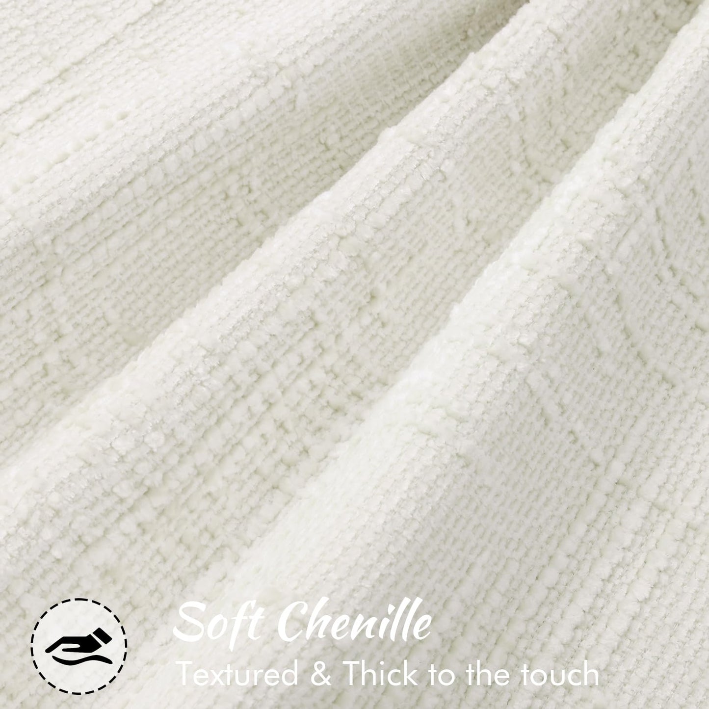 decorUhome Chenille Throw Pillow Covers 26x26 Set of 2, Soft Textured Slubby Modern Decorative Pillow Covers with Elegant Design for Couch, Sofa, Living Room, Cream White
