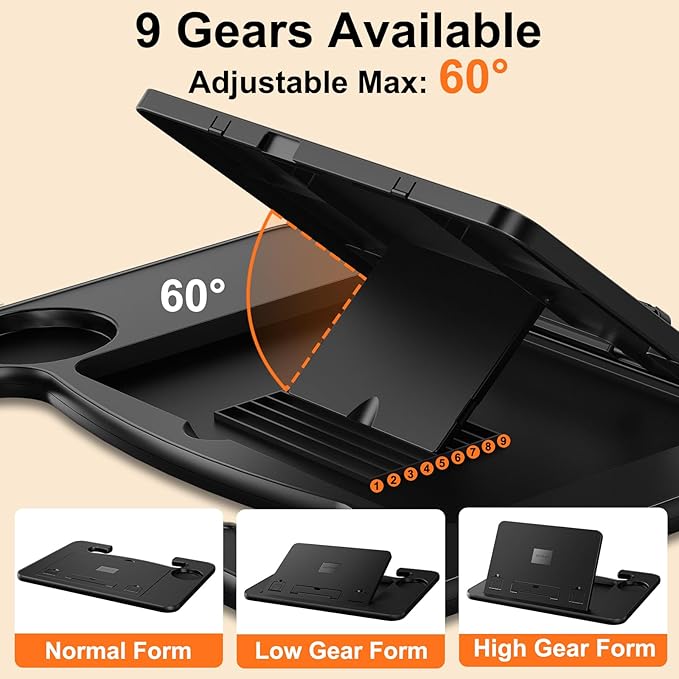 Fumcsy Angle Adjustable Car Steering Wheel Desk,3 in 1 Car Steering Wheel Tray,Car Laptop Mount | Car Reading Stand | Car Food Tray with Drinks Holder, Multipurpose Travel Car Accessories