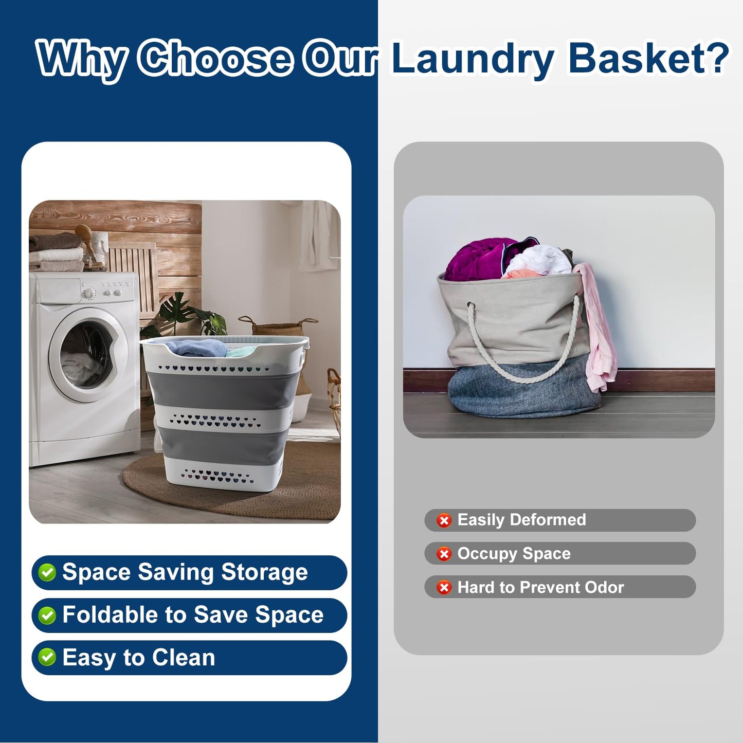 ALYSTER Collapsible Laundry Basket 42L Foldable Pop-Up Laundry Hamper Saving Dirty Clothes Hamper Container for Home, Dorm