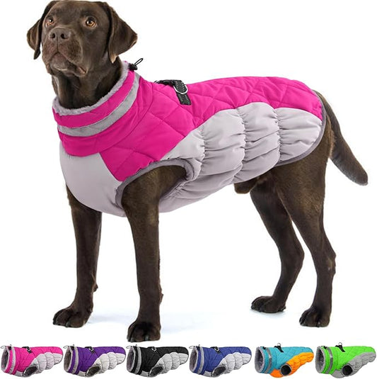 OUOBOB Dog Winter Jacket Cozy Reflective Waterproof Windproof Warm Pet Garment,Comfortable Cold Weather Fleece Apparel Outfits with Zipper Closure for Small Medium Large Dogs Puppy Walking,X-Large