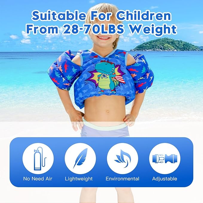 REALIKE Kids Swim Vest for Toddler Floaties Swimming Aids with Shoulder Harness Arm Wings for Children/Infant/Baby,Sea Beach/Pool/Lake, Suitable for 28-70lbs Boys/Girls