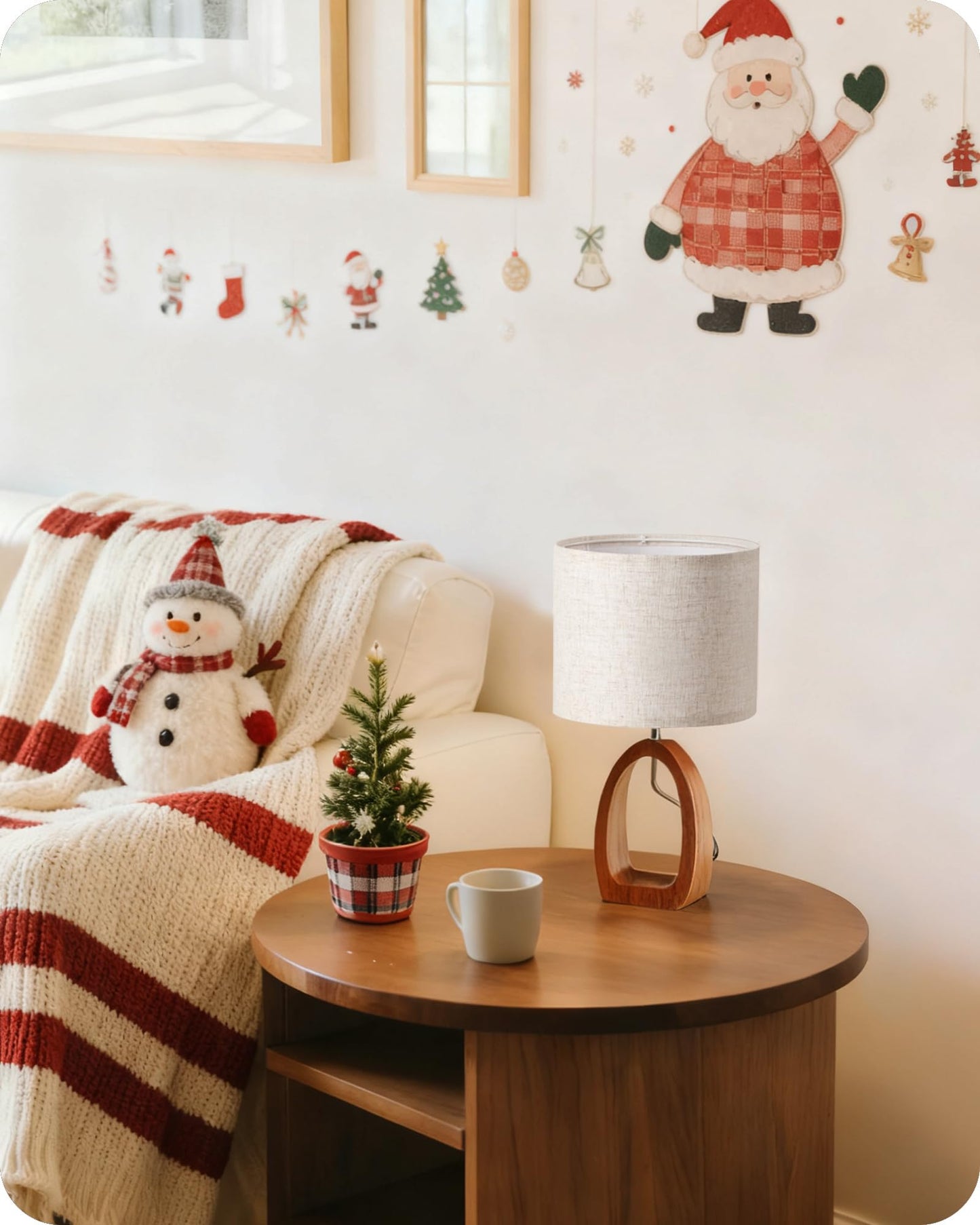 GOEBLESON Small Table Lamp, 14.2" Cute Little Desk Lamp, Wood Bedside Lamp with Linen Lampshade, Modern Nightstand Lamp for Bedroom, E26 Base, Bulb Not Included, Beige and Dark Natural LE07TL05