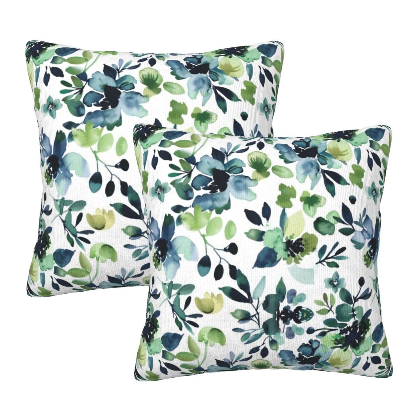 NOIRDAREL Spring Floral Pillow Covers 18x18 Inch Set of 2 Watercolor Sage Green Blue Flower Throw Pillow Cover Summer Floral Square Pillowcase Cushion Cases for Home Couch Bed Sofa