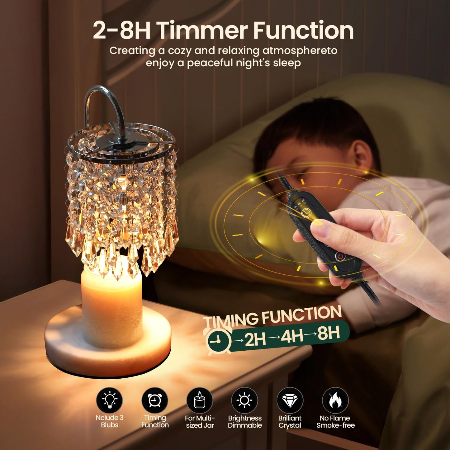 LUBITA Candle Warmer Lamp with Timer Dimmer and 3 Bulbs, Lamp Candle Warmer with Marble Base,Wax Melt Warmer for Jar Candles, Birthday Gifts for Women Mom, House Warming Gifts New Home Decor