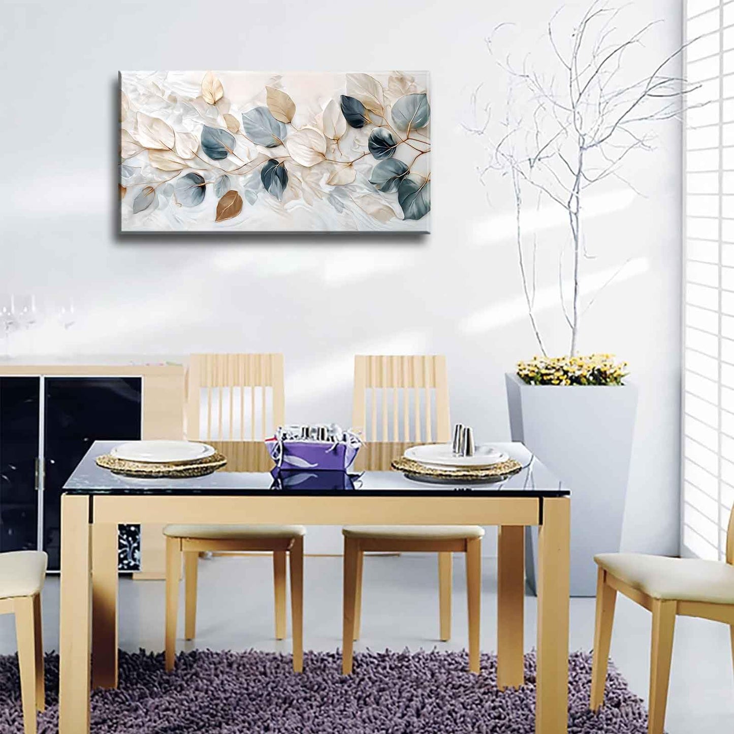 Large Living Eucalyptus Leaf Canvas Wall Art Teal White Botanical Abstract Decor painting Pictures Modern Nordic Plant Flowers Posters Prints for Bathroom Bedroom Office Hallway Home Decoration