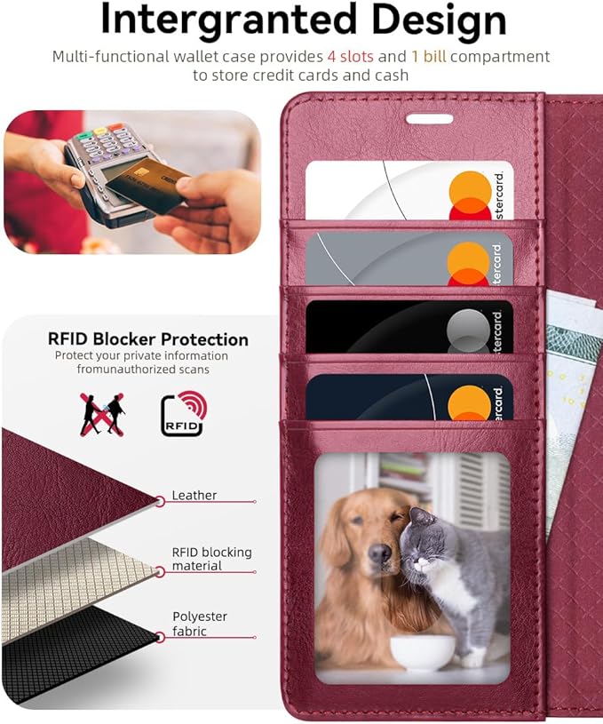 OCASE Compatible with Galaxy S25 Ultra Wallet Case, PU Leather Flip Folio Case with Card Holders RFID Blocking Kickstand [Shockproof TPU Inner Shell] Protective Phone Cover 2025, Burgundy