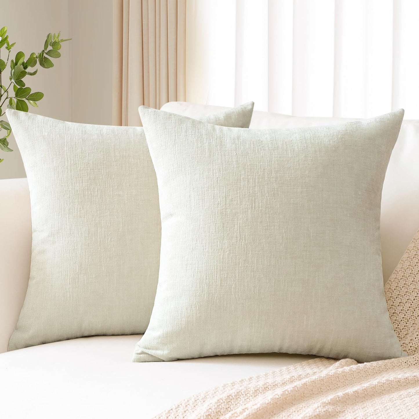 OTOSTAR Pack of 2 Throw Pillow Covers 24x24 Inch Soft Chenille Cream White Farmhouse Decorative Pillow Covers Solid Cushion Case for Sofa Bed Living Room Couch (Cream White)