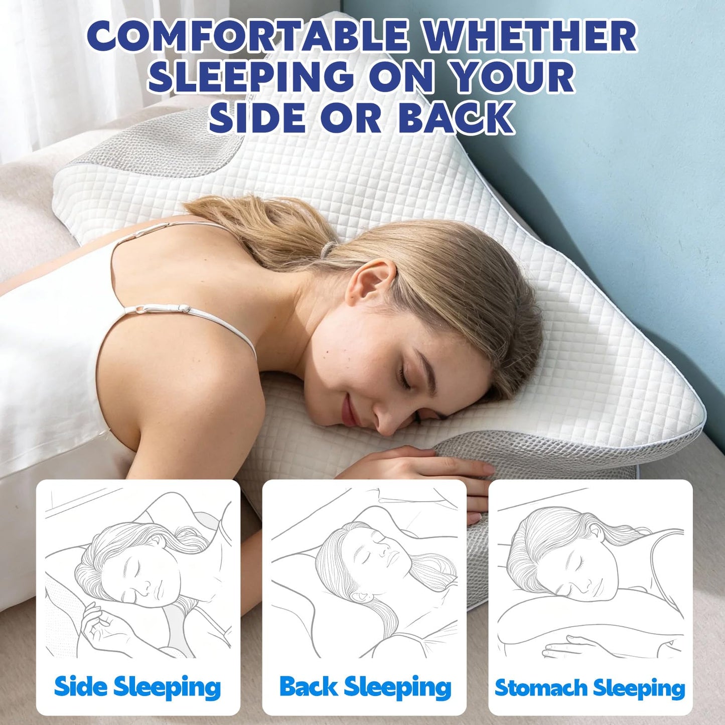Keaolotay Memory Foam Cervical Neck Pillow, Ergonomic Orthopedic Contour Bed Pillow for Neck and Shoulder Pain Relief, Support Pillow for Side Back Stomach Sleepers with Pillowcase(Gray)