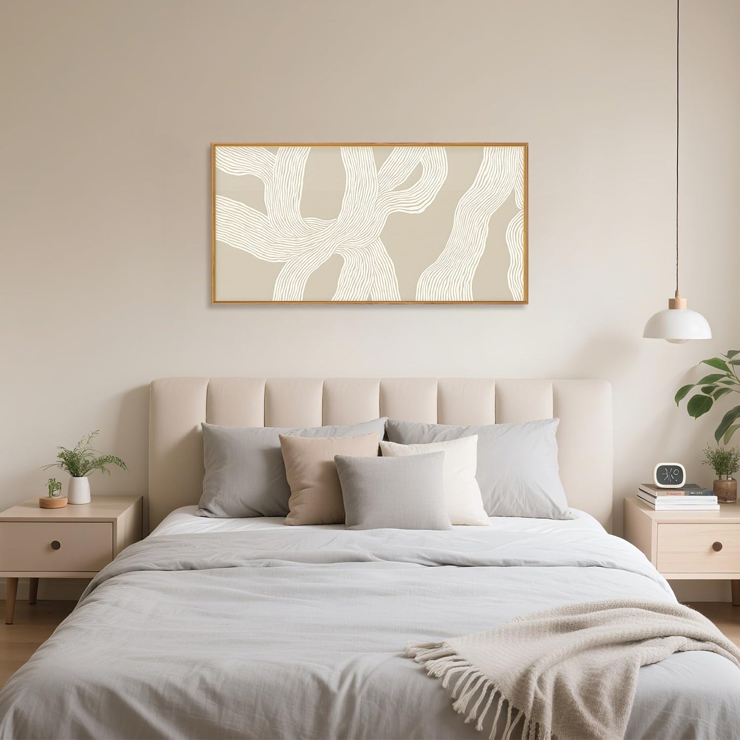 HPNIUB Large Abstract Beige Framed Canvas Prints Wall Art Set,Neutral Minimalist Lines Wall Decor,Modern Textured Artwork for Living Room, Bedroom,Dining Room, Office, Bathroom Decor-20 x40