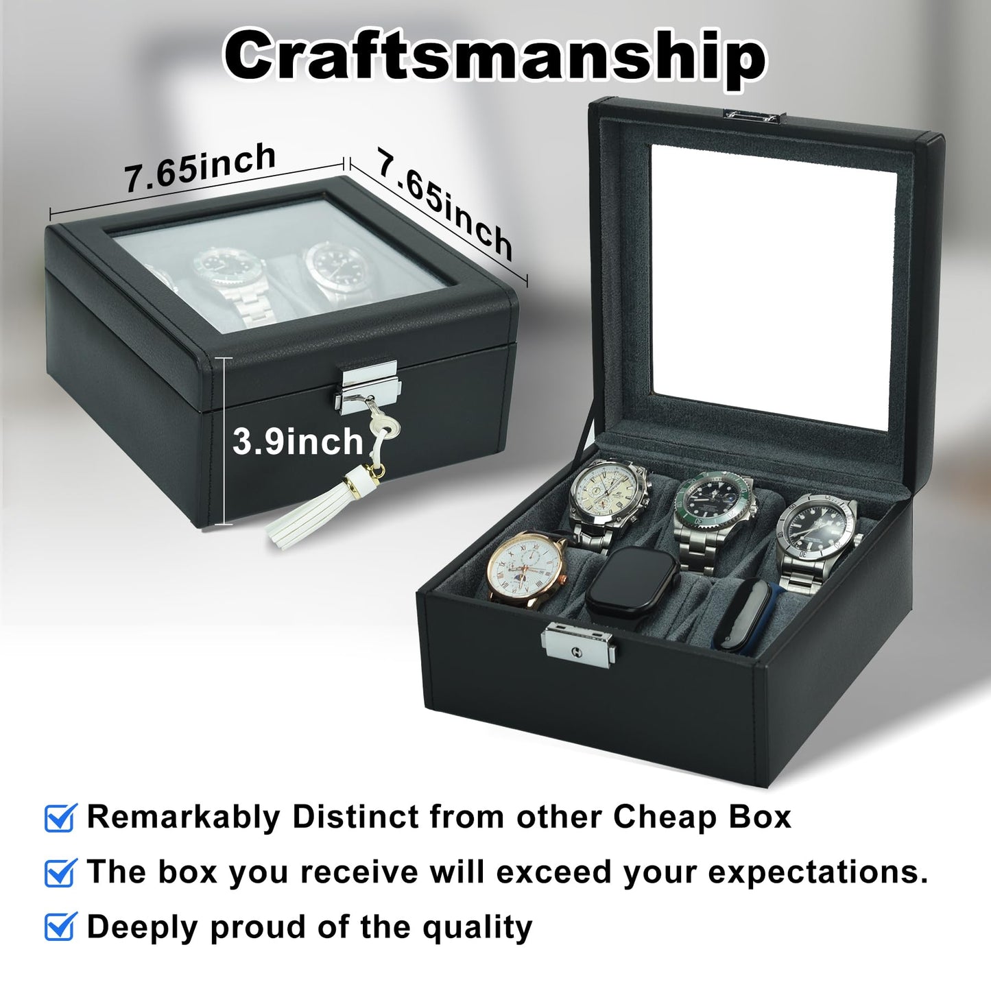 Hit design Watch Cases for Men Watch Box Mens Watch Case Organizer Watch Display Case Leather Watch Storage Box and Watch Holder for Men,Elegant Gift for Husband Dad Boyfriend