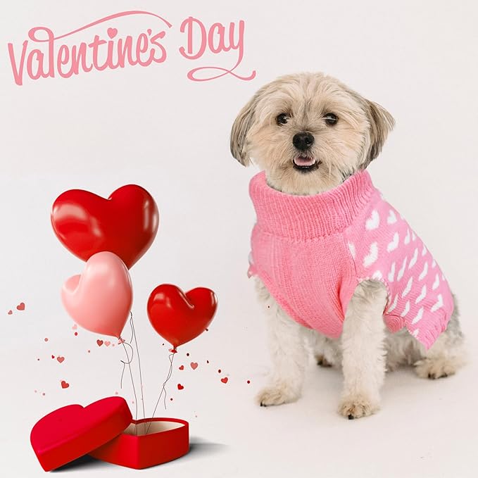 GOYOSWA Valentines Dog Sweater, Dog Valentines Clothes Outfit Knitted Sweaters for Small Medium Large Dogs Pets (Pink Heart, Medium)