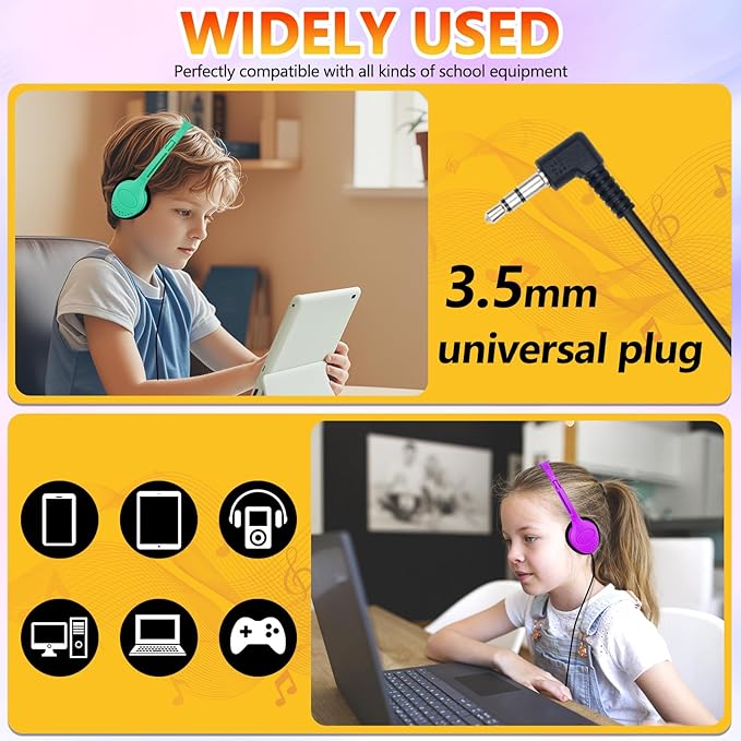 Bulk Headphones for Kids 10 Pack,Class Set of Headphones for School Classroom Students Teen Boys Girls Multi Color