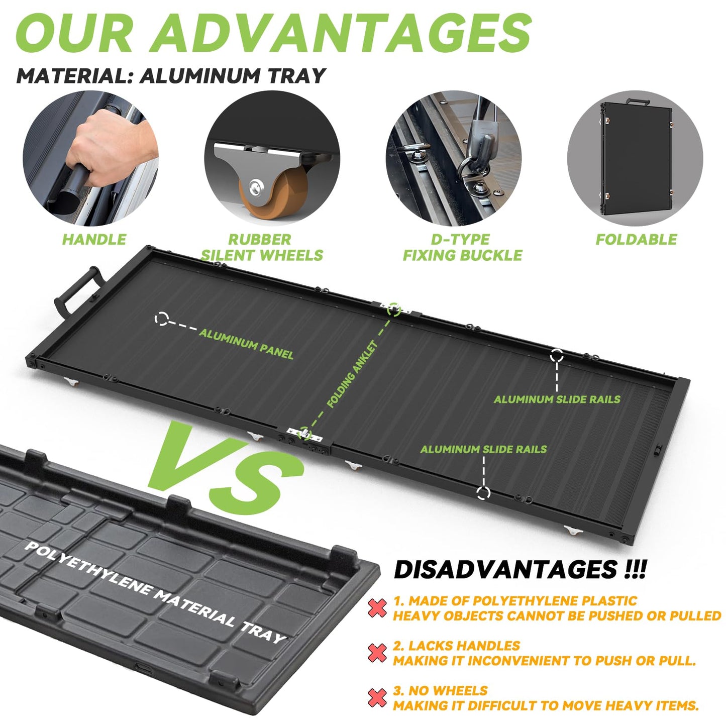 T2 Foldable Slide-Out Truck Bed Cargo Tray-Full Size for Trucks F150/Raptor，Ram/Rtx 1500 & Classic / Silverado 1500，Sierra 1500，Titan&Titan，Tundr|No Drilling Installation (62.6"-22.5" Full Tray)