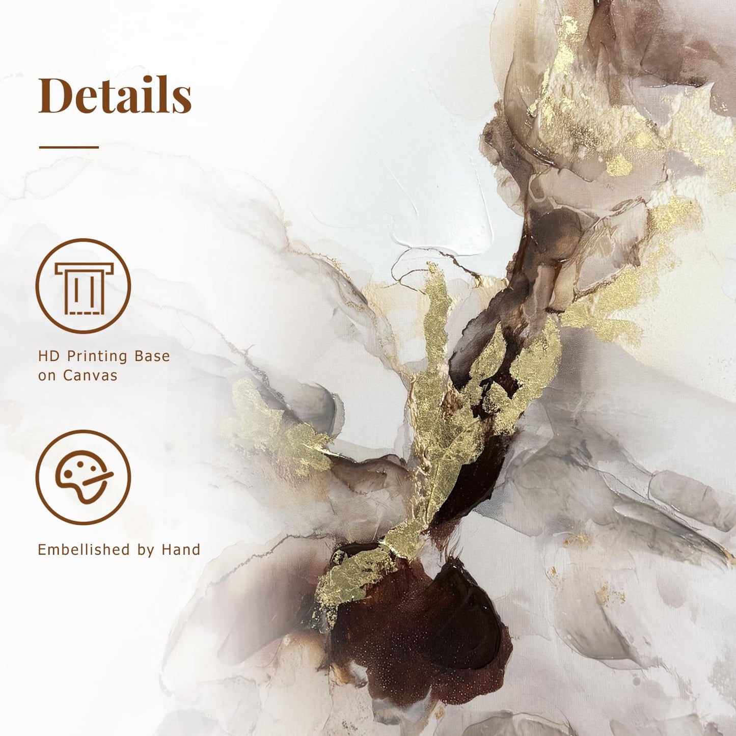 SAFERRYHOME Neutral Abstract Wall Art, Gold and Brown Marble Framed Canvas Wall Decor, Modern Fluid Texture Painting Artwork, Contemporary Minimalist Picture for Home Office Living Room, 24"x36"x2