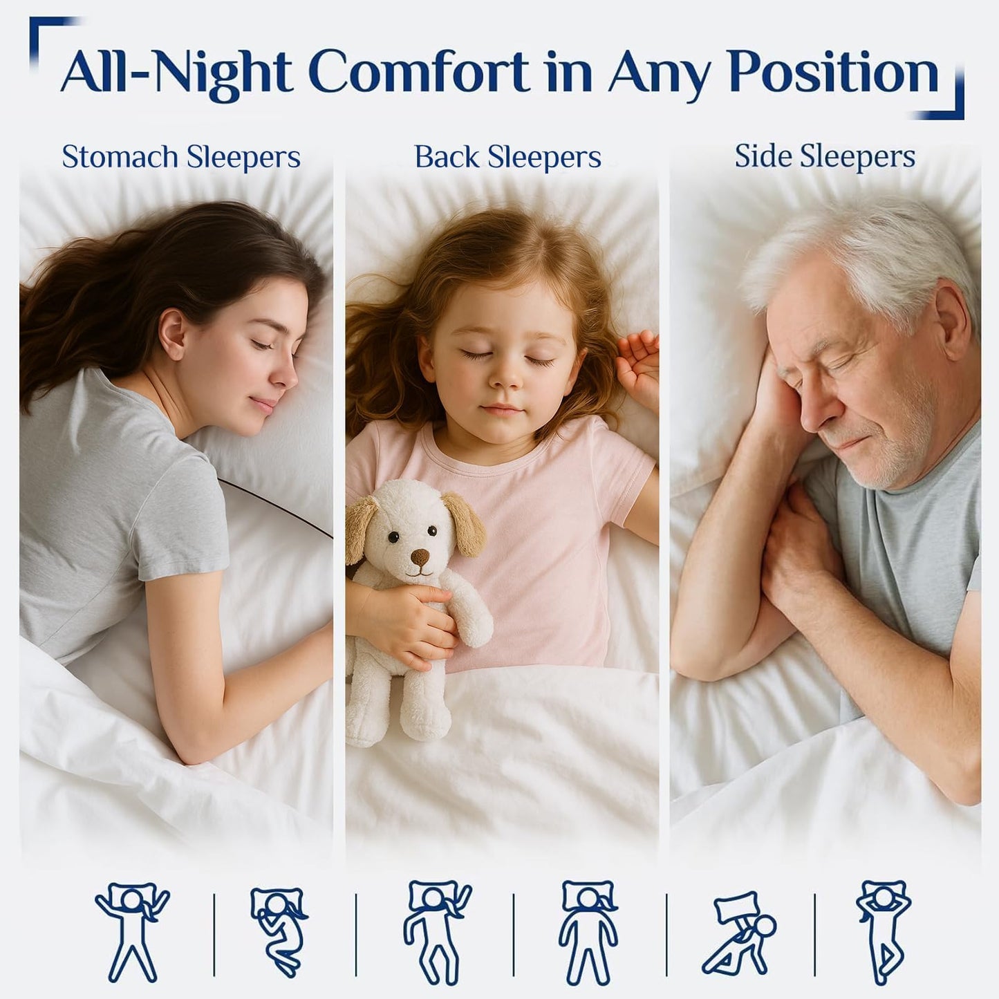 JOLLYVOGUE Pillows Queen Size Set of 2 for Sleeping, Soft and Supportive Bed Pillow with Down Alternative Filling for Side and Back Sleepers, Hotel Collection