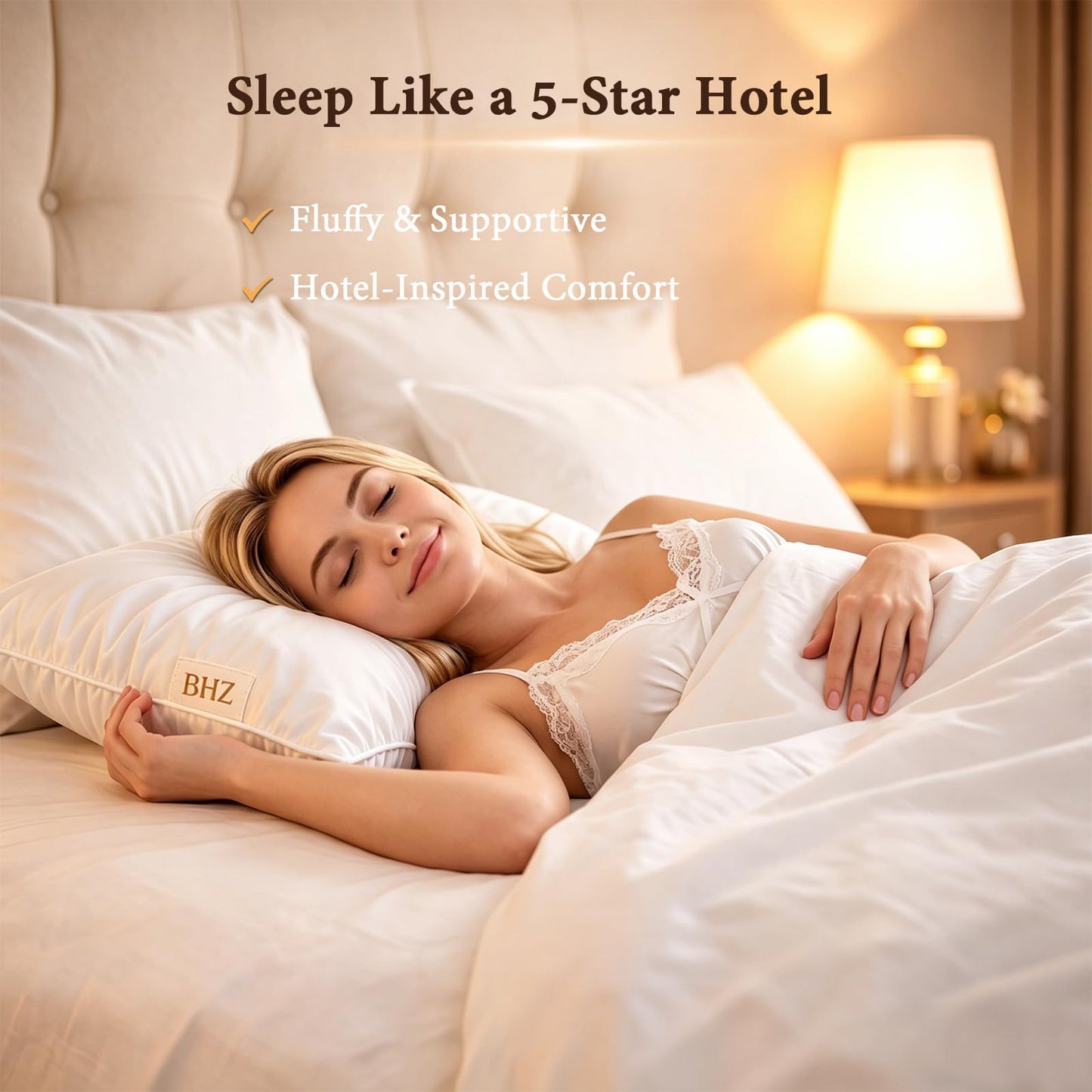 BHZ Goose Down Feather Pillows Queen Size - Hotel Collection Bed Pillows for Sleeping Medium Firm Soft Support Pillow for Side and Back Sleepers with Breathable Cover
