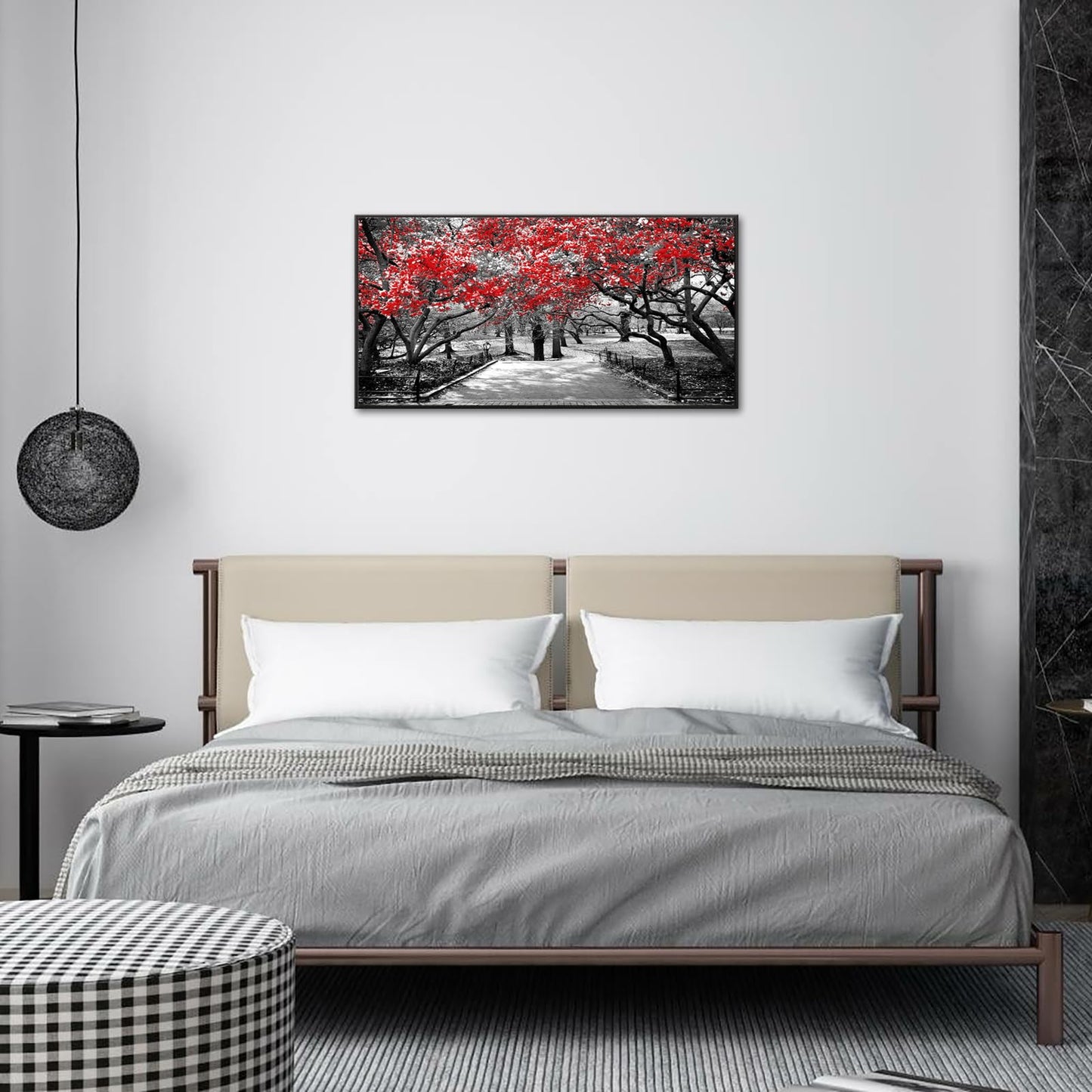 Muzenso Black and Red Trees Canvas Wall Art 20x40 Inch Surreal Black and White Landscape Scene in Central Park New York City Artwork with Black Floater Frame Modern Urban Home Decoration