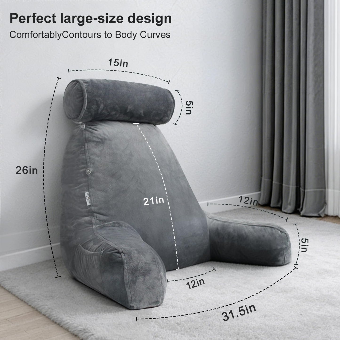 mittaGonG Reading Pillow Neck Support Arm Pockets Adult Bed Back Support