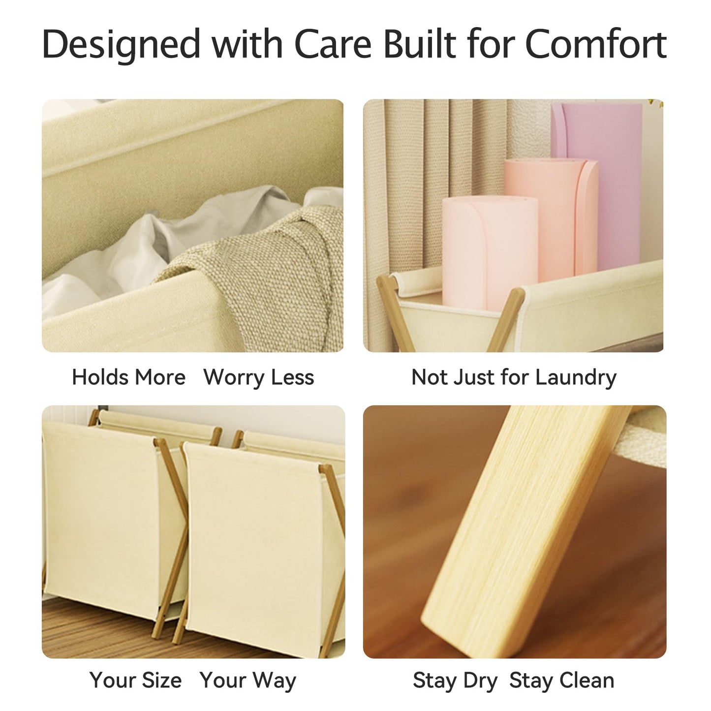 DUMDUM Simple, Eco-Friendly Foldable Laundry Hamper with X-Frame, Multi-Size for Dorm, Bedroom, RV (Beige, Large)