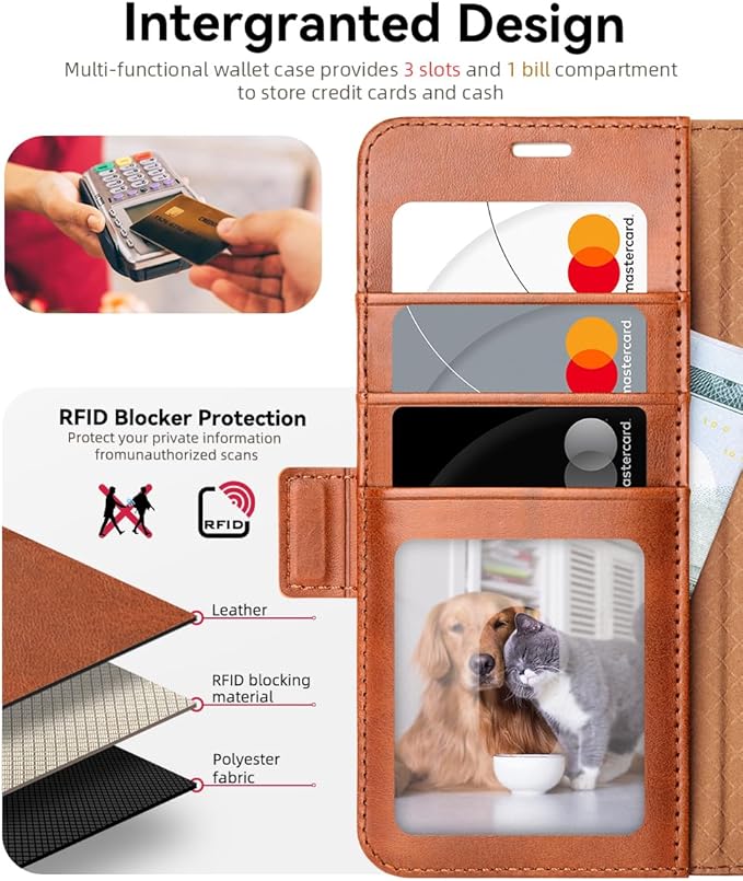 OCASE Compatible with Galaxy S25 Wallet Case, PU Leather Flip Folio Case with Card Holders RFID Blocking Kickstand [Shockproof TPU Inner Shell] Protective Phone Cover 6.2 Inch 2025, Retro Brown