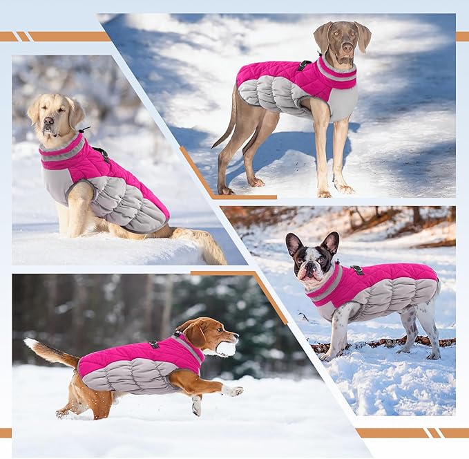 OUOBOB Dog Winter Jacket Cozy Reflective Waterproof Windproof Warm Pet Garment,Comfortable Cold Weather Fleece Apparel Outfits with Zipper Closure for Small Medium Large Dogs Puppy Walking,XXX-Large