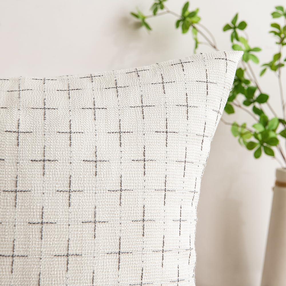 MIULEE Pack of 2 Decorative Burlap Linen Christmas Throw Pillow Covers Modern Farmhouse Pillowcase Rustic Woven Textured Cushion Cover for Sofa Couch Bed 20x20 Inch Pure White