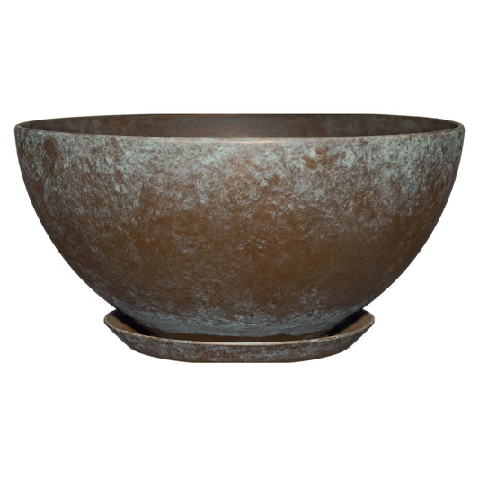 GROWSCAPE Rosie Planter Bowl, w/Drainage and Saucer, 10” Weathered Copper