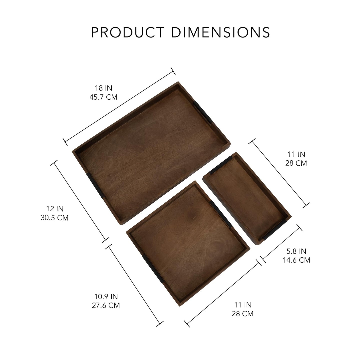 Ellementry Wooden Serving Tray Set – Decorative Tray for Coffee Table, Kitchen & Dining, Serving Platters, Breakfast & Snack Tray