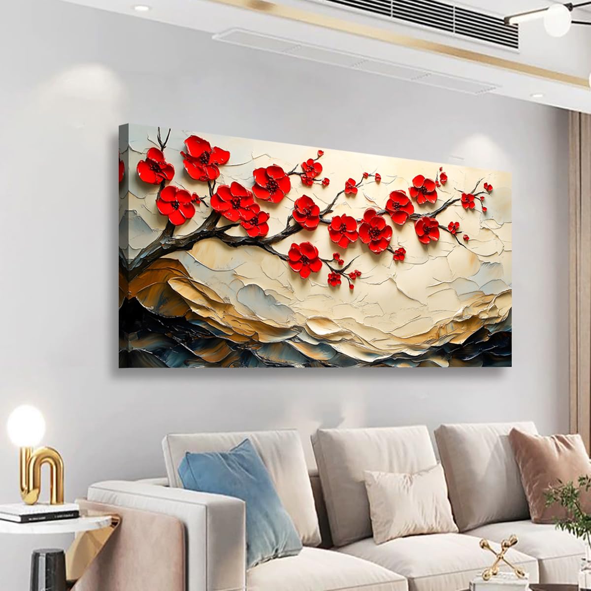 Tree of Life Pictures Canvas Wall Art for Living room Office Bedroom Red Flower Tree Wall Decor,Yellow Abstract Wall Art Print Paintings Modern Plum Blossom Mountain Artwork Ready to Hang-20x40inch