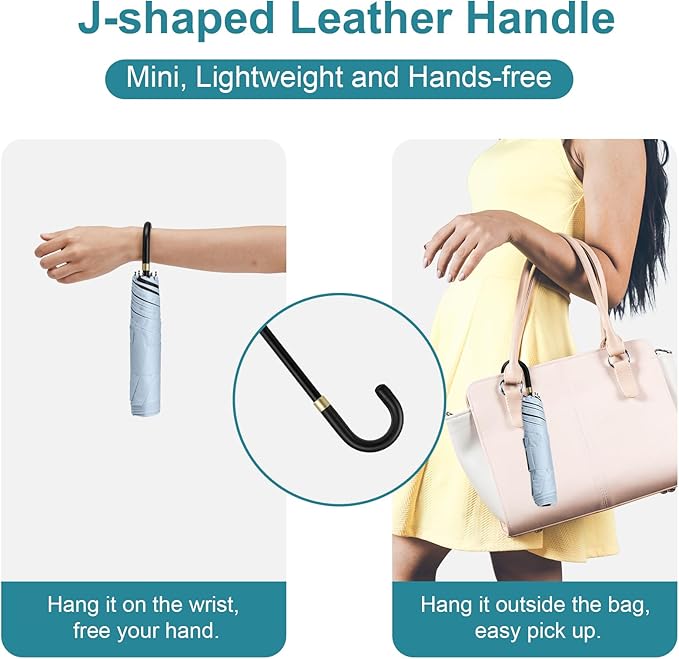 G4Free Mini Travel Umbrella UPF 50+ Ultralight Slim UV Protection Parasol, Windproof Compact Umbrella for Sun & Rain, Portable with J Hook Curved Handle Japanese Style for Women