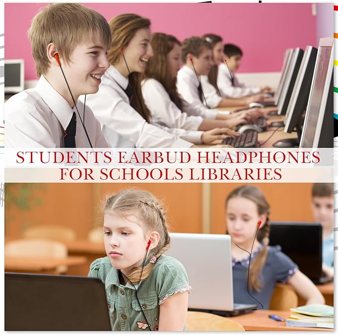 Kanayu 100 Pack Wired Earbuds Bulk for Classroom Ear Headphones Wired Basic Student Earbuds No Microphone with 3.5MM Jack for Class Laptop School Library, Individually Bagged (Red)