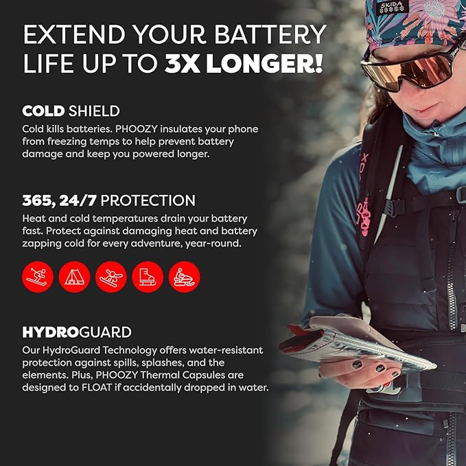 PHOOZY Apollo Thermal Phone Case | Insulated Phone Pouch Extends Battery Life 3X in Freezing Weather | Cold Resistant Drop Protection | Military Grade Water Resistant | Large | Silver