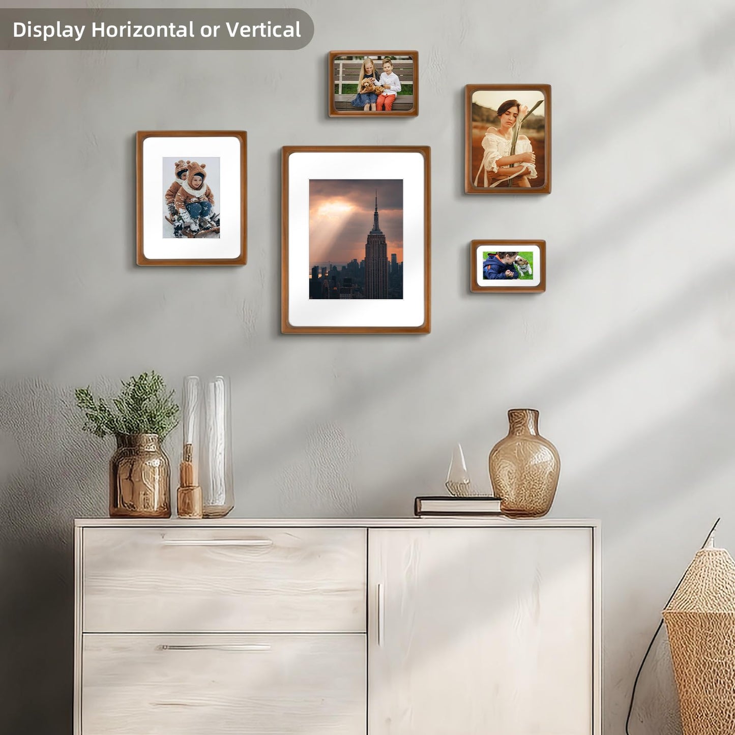 Golden State Art 4x6 Picture Frames - Brown Solid Wood with Glass, Rounded Corner 4 x 6 Picture Frame Matted to 3x5 Photos - Wall or Tabletop Decor Display