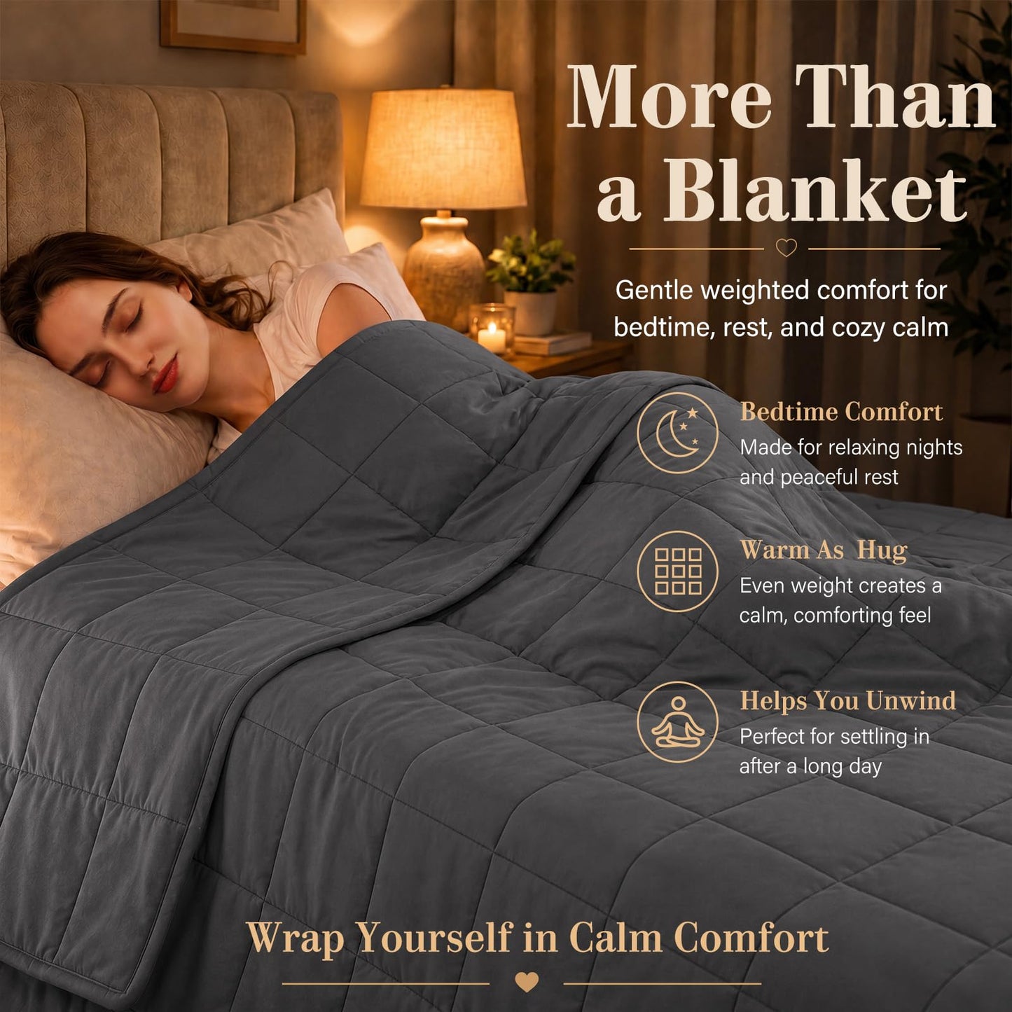 L'AGRATY Weighted Blanket for Adults 15lbs, 48"x72", Dark Grey Twin Full Size Heavy Throw Blanket, Cooling, Breathable, Microfiber with Glass Beads, Big, Washable, All-Season