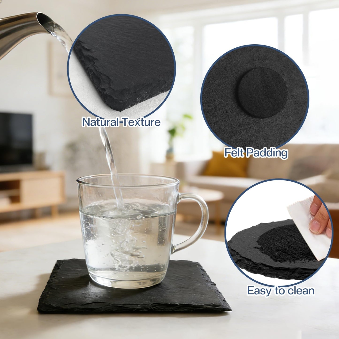 24 Pieces Slate Coasters, Diameter Size 4 inch Black Coasters Stone Coaster Set, Perfect for use in Your Home, Office, Kitchen,bar,Christmas or Anywhere.（12 Square Pieces+12 Round Pieces）