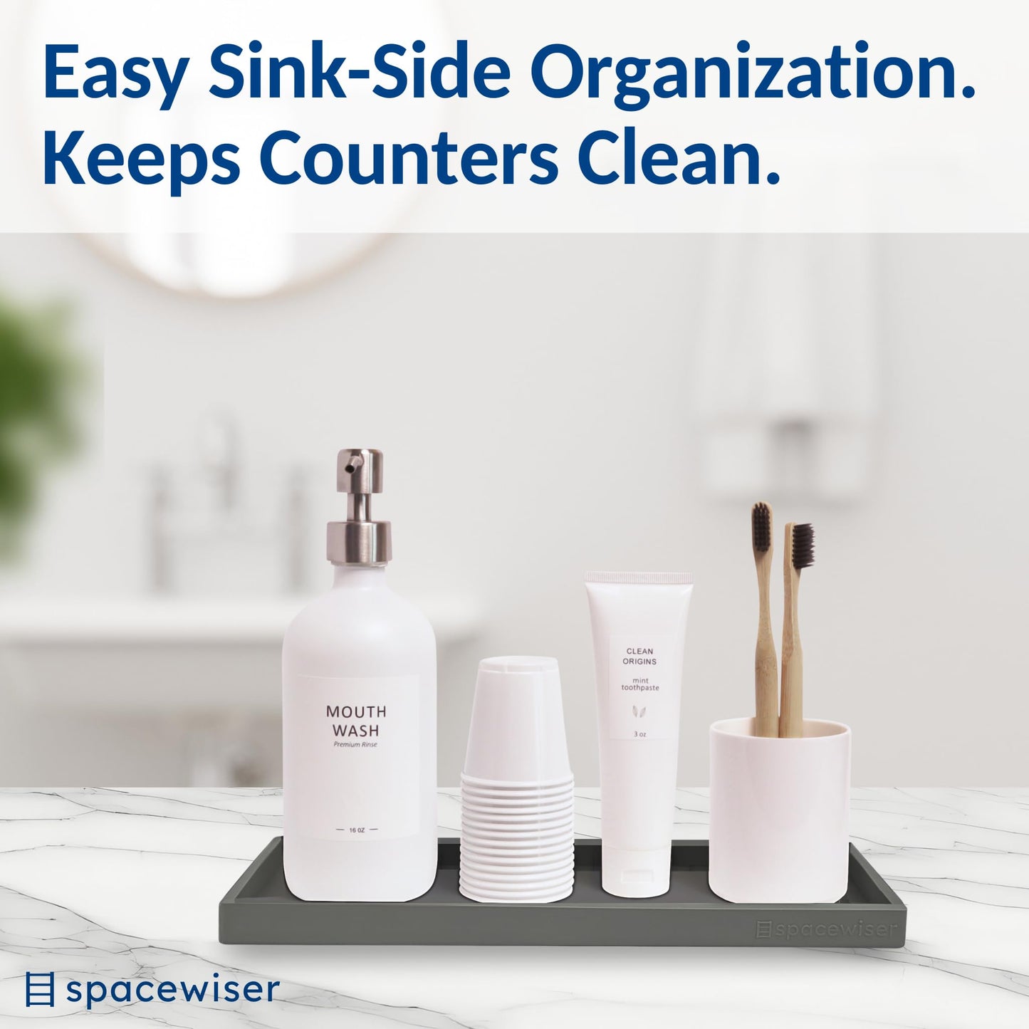 Spacewiser Countertop and Vanity Tray - 11.7" Silicone Bathroom Counter Tray, Dish Soap Trays for Kitchen Counter, Sink Organizer Caddy Accessories, Drawer Toilet Plant Shower Makeup Mat Oil Holder