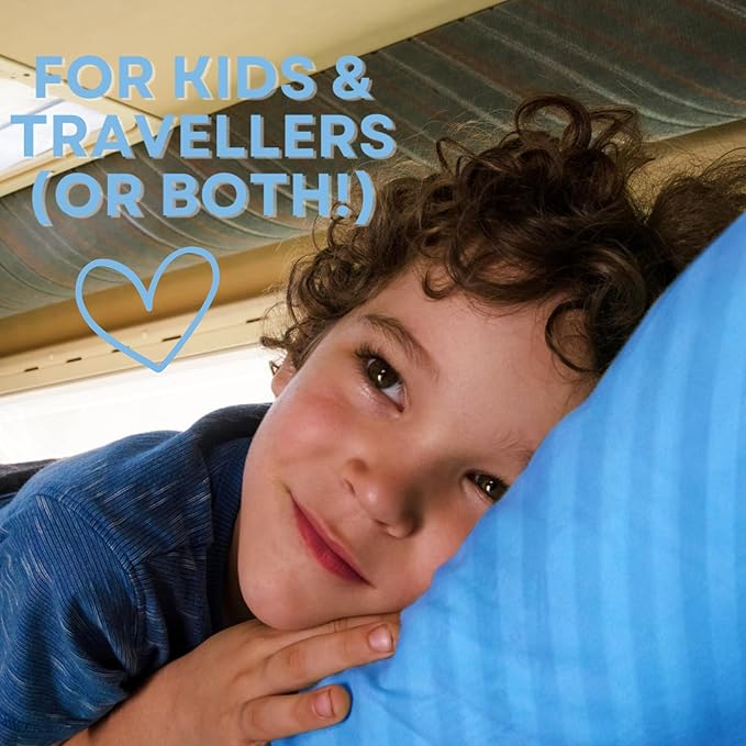 kinder Fluff Children Pillows for Bed (2X) 14x20in- The Only Kids Pillow 300T Cotton Shell & Down Alternative Fill - Travel Pillow for Children Bedding Set Sleeping Pillow Floor Bed Pillows- Blue- M