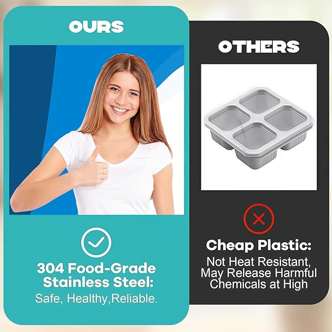 BSTUR 2Pcs 304 Stainless Steel Snack Containers, 30 oz 2 Compartments Portable Food Storage Bento Boxes with Leakproof Lids, Divided Meal Prep Lunch Box Food Container Dishwasher Safe