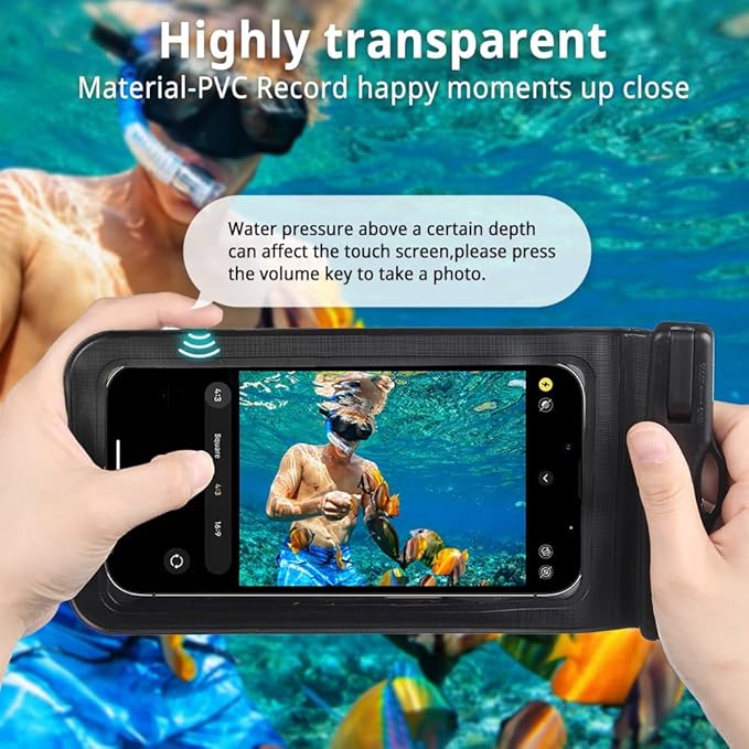CACOE [Not Floatable] Universal Waterproof Phone case 2 Pack-Up to 7.2",Waterproof Phone Pouch with Adjustable Neck Lanyard,IPX8 Cellphone Dry Bags for Vacation Beach（Black+White）