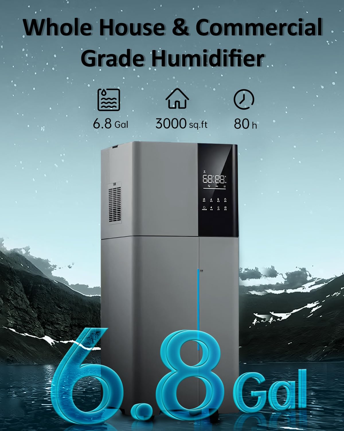 LACIDOLL Humidifier Large Room,26L/6.8Gal Whole House Humidifiers for Home 3000 sq.ft,1800ml/H Cool Mist Humidifier Baby, Top Fill Humidifiers for Bedroom Plant with 360° Nozzle & Extension Tube,Grey