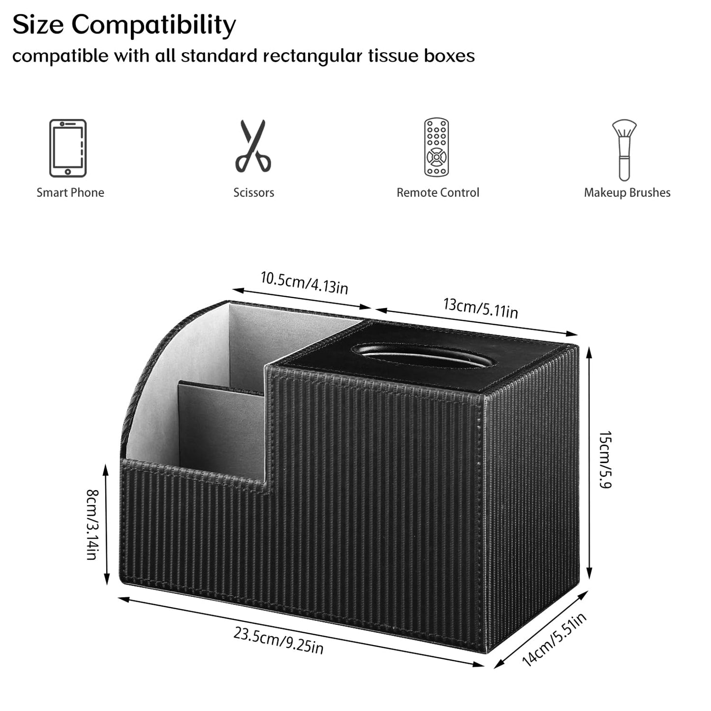 Fanousy Tissue Box Cover Square with Storage, PU Leather Cube Tissue Box Holder, Multifunction Remote Control Nightstand Organizer, Modern Desk Caddy for End Table, Bathroom, Home, Office Decor