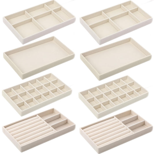 Inbagi 8 Pcs Small Velvet Jewelry Trays Stackable Drawers Organizer Inserts Divided Display Trays for Earring Ring Necklace, Beige