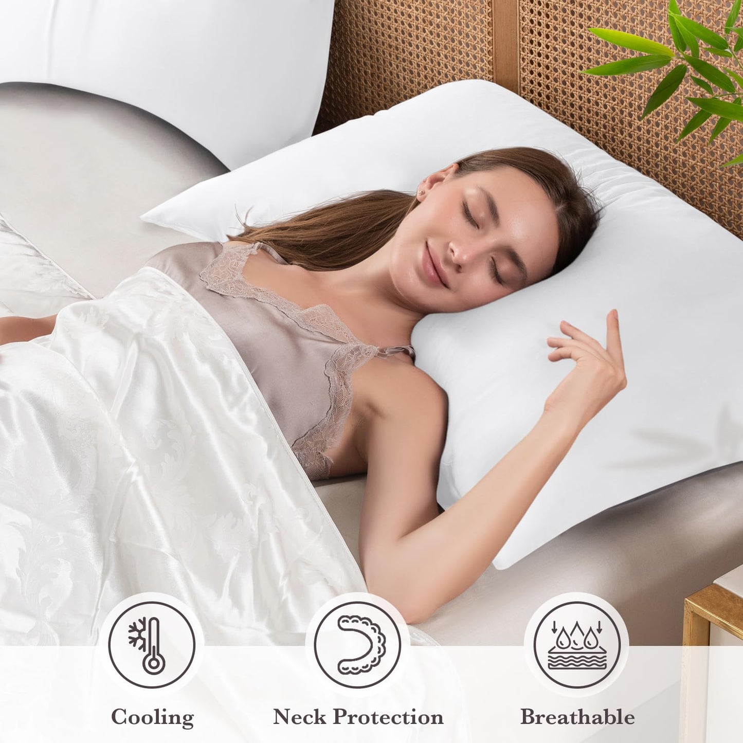 Curved Pillow Case King Size, Side Sleeper Pillow Cases Cover Cooling Rayon Derived from Bamboo with Zipper for hot Sleepers Hair and Skin, Breathable Silky Soft Pillowcase 1 Pack 20 * 36 Inches