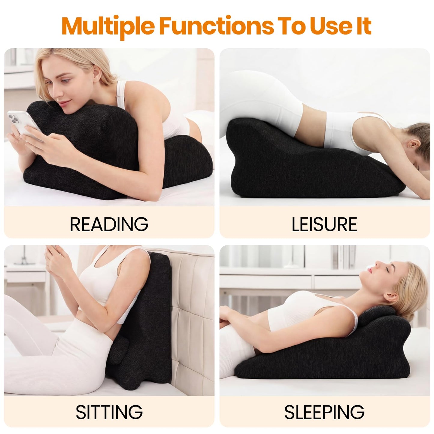 Ruanuo Memory Foam Ergonomic Wedge Pillow for Sleeping, Acid Reflux & Snoring Relief, 27°Angle Perfect Position Wedge Pillow with Washable Cover, Comfort Support for Waist, Neck & Back